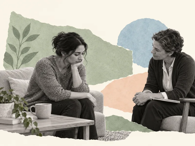 Una mujer conversa con un profesional de psicología durante una sesión de apoyo 